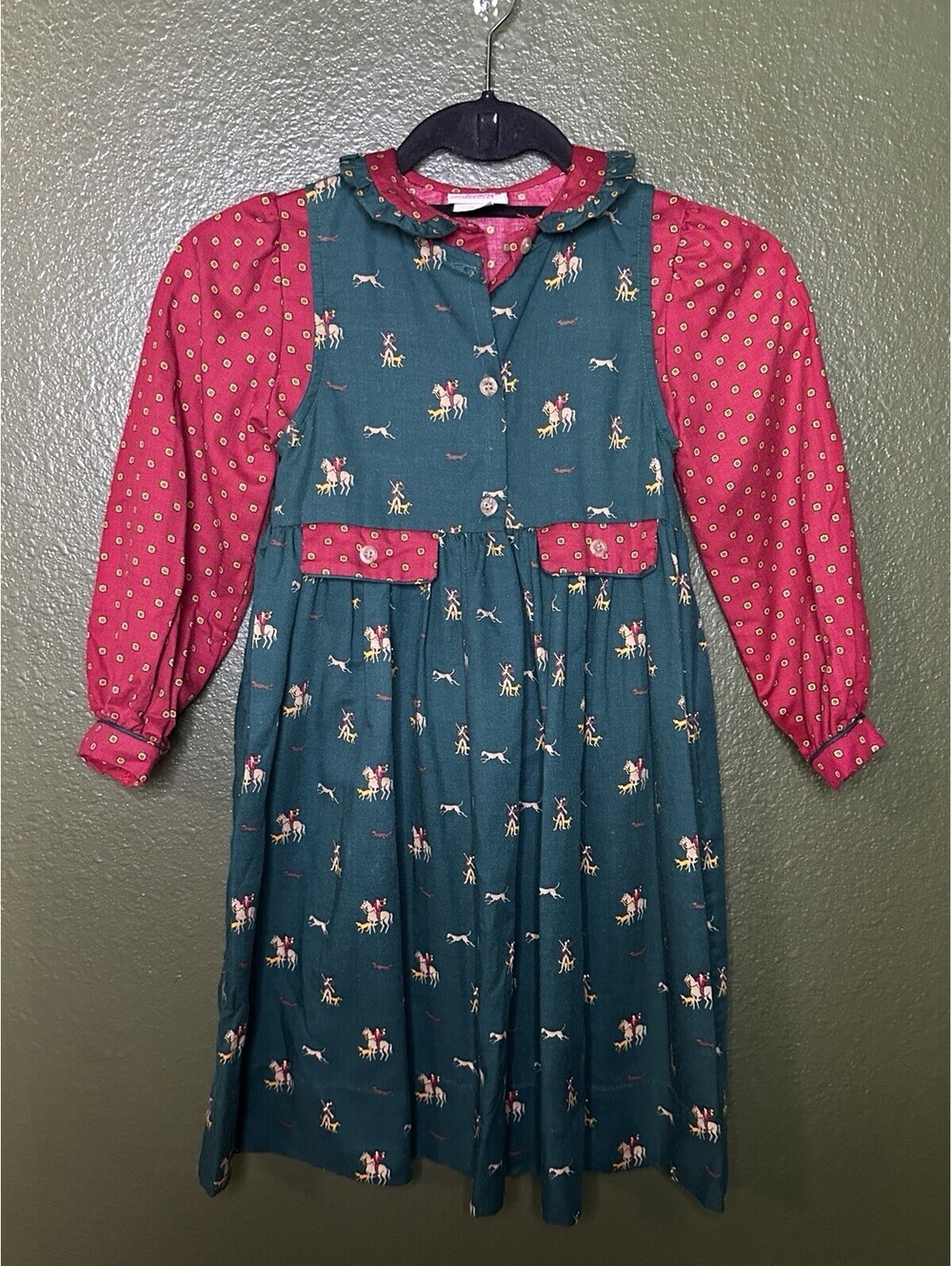 Vintage Girls Dress Polo Players On Horses Print Size 6 Lynley Designs
